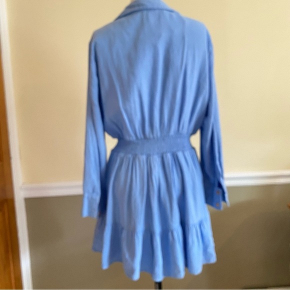 Zara Linen Blend Long Sleeve Blue Mini Dress - Picture 2 of 7